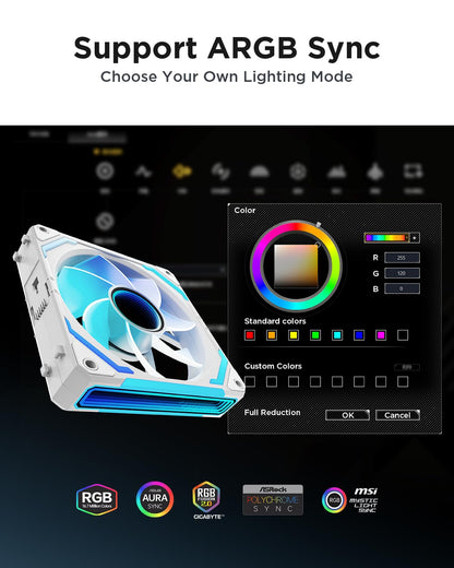AsiaHorse COSMIQ-Black 120mm PC RGB Fans, 5V 3-PIN Connector Daisy Chain FDB PWM Computer Case Fans with RGB Controller for Cases CPU Liquid Coolers, 3Pack (Black) (White, 3_Pack_Forward_Blade)