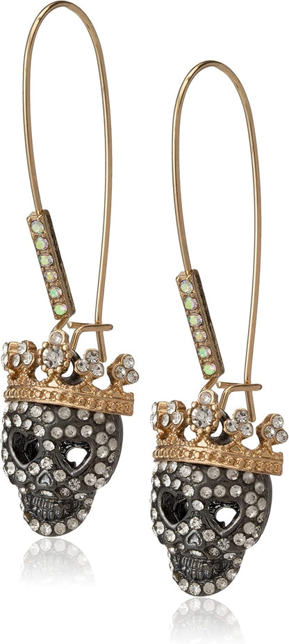 Betsey Johnson Pave Skull Long Drop Earring