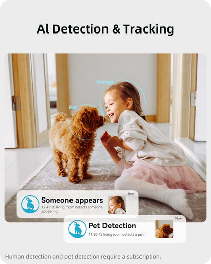 blurams Security Camera, 2K Indoor Camera 360-degree Pet Camera for Home Security w/ Motion Tracking, Phone App, 2-Way Audio, IR Night Vision, Siren, Works with Alexa & Google Assistant,White