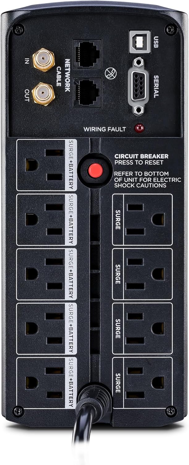 CyberPower CP1500AVRLCD3 Intelligent LCD UPS System, 1500VA/900W, 12 Outlets, 2 USB Ports, AVR, Mini Tower, Black