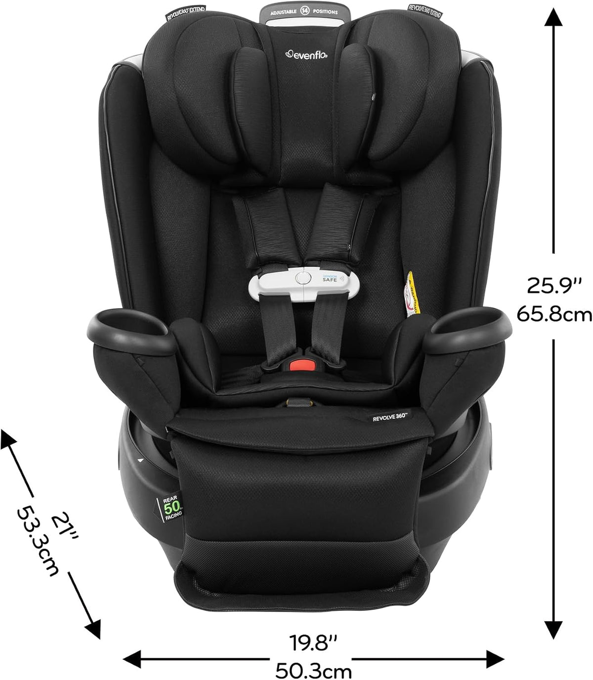 Evenflo Gold Revolve360 Extend All-in-One Rotational Car Seat with SensorSafe - Onyx