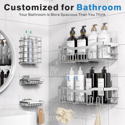 EUDELE 5-Pack Rustproof Stainless Steel Shower Caddy – No Drill Adhesive Bathroom Organizer with Large Capacity, Spacious Shower Shelves for Inside Shower, Kitchen & Home Decor Storage