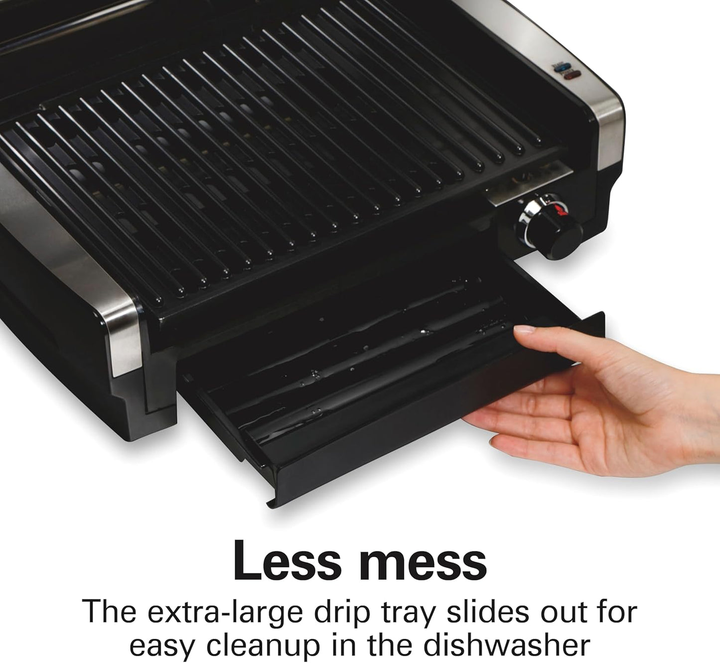 Hamilton Beach Electric Indoor Searing Grill with Viewing Window,Removable Easy-to-Clean Nonstick Plate, 6-Serving, Extra-Large Drip Tray, Stainless Steel, 25361