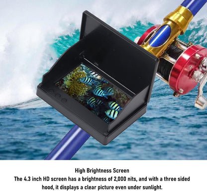 Underwater Fishing Camera, Portable Fish Finder Camera with 4.3 Inch LCD Monitor, 1080P Wide Angle Lens LED Water Proof Camera for Ice Lake Sea Boat Kayak Fishing
