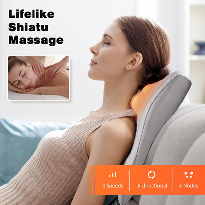 Boriwat Back Massager Neck Shoulder Massager with Heat, Shiatsu Massage Pillow for Pain Relief, Masseur for Neck, Back, Shoulder and Leg, Gifts for Men Women Mom Dad, Stress Relax at Home and Office