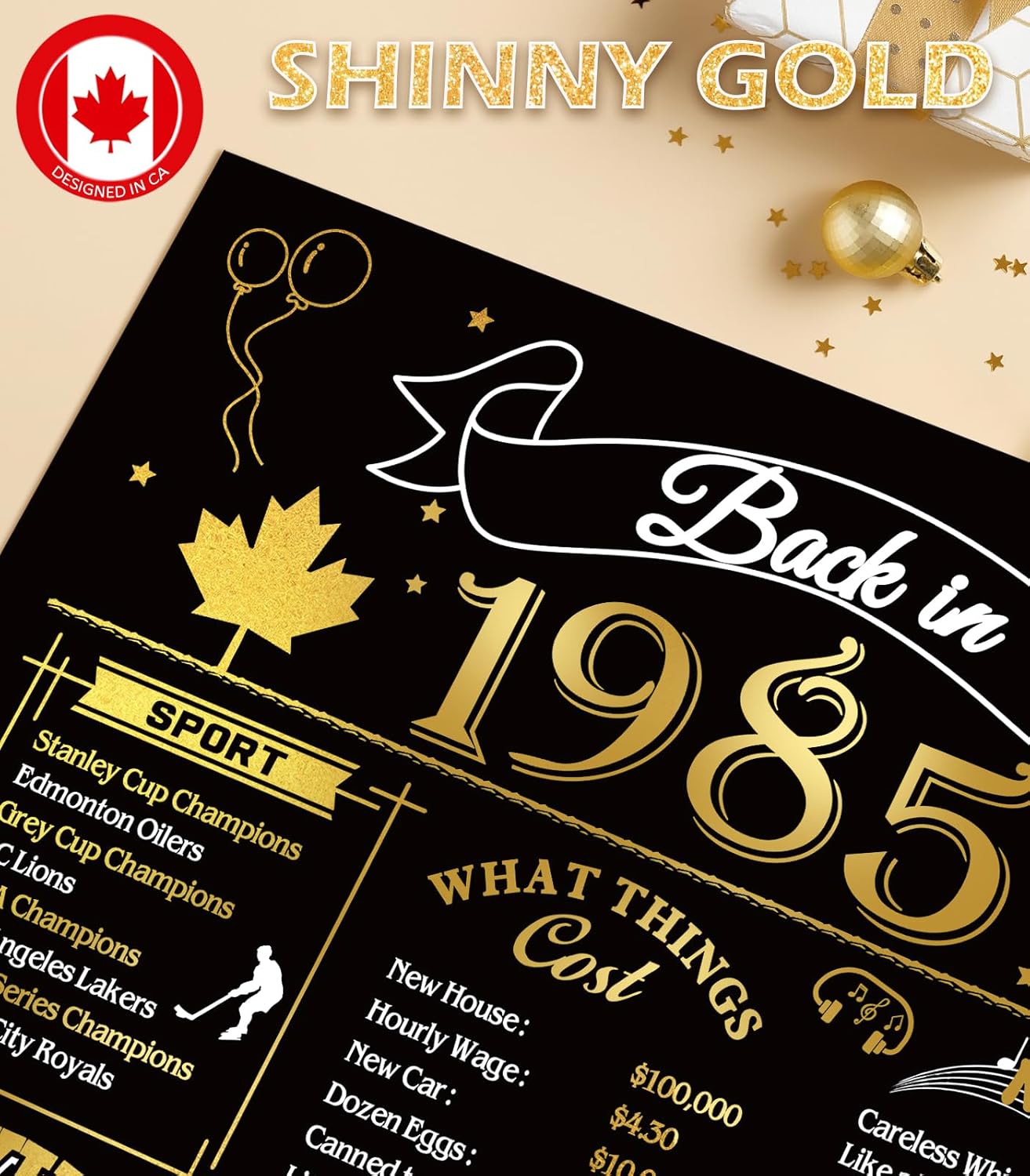 50th Birthday Card, Jumbo CANADA 25x20cm Back in 1975, Gilding Happy 50th Birthday Decoration for Woman, Men, Funny 50 Birthday Gifts for Wife, Husband, Him, Her, Mom