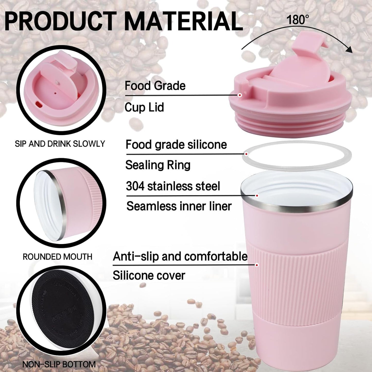 18oz Mug with Ceramic Coating Inside, Insulated Coffee Mug with Lid, Leak Proof Coffee Travel Mug, Travel Coffee Mug Fits in Car Cup Holder