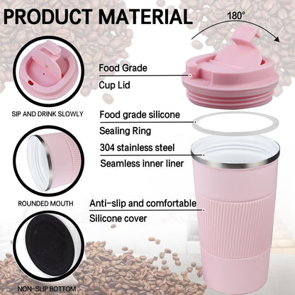 18oz Mug with Ceramic Coating Inside, Insulated Coffee Mug with Lid, Leak Proof Coffee Travel Mug, Travel Coffee Mug Fits in Car Cup Holder
