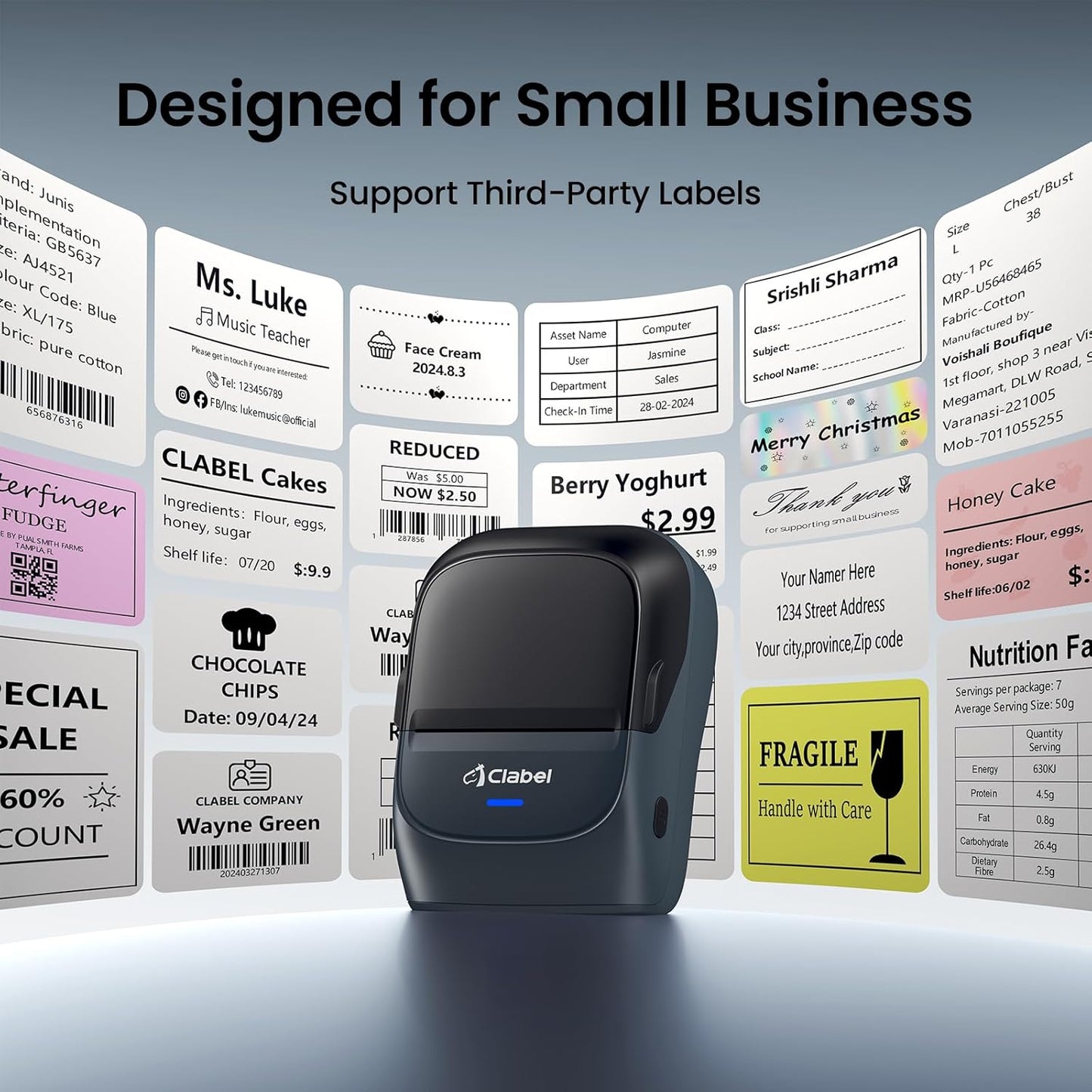 Bluetooth Thermal Label Maker Printer, Portable Mini Sticker and Barcode Printer with Included Label Roll for Home and Office - PuriLite