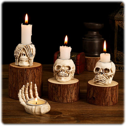 4Pcs Halloween Skeleton Candlestick,Halloween Candle Holder Gothic Skeleton Palm Skull Decor for Home Bar Party Tabletop,Creepy Themed Party Decorations,Escape Room Script Kill Prop