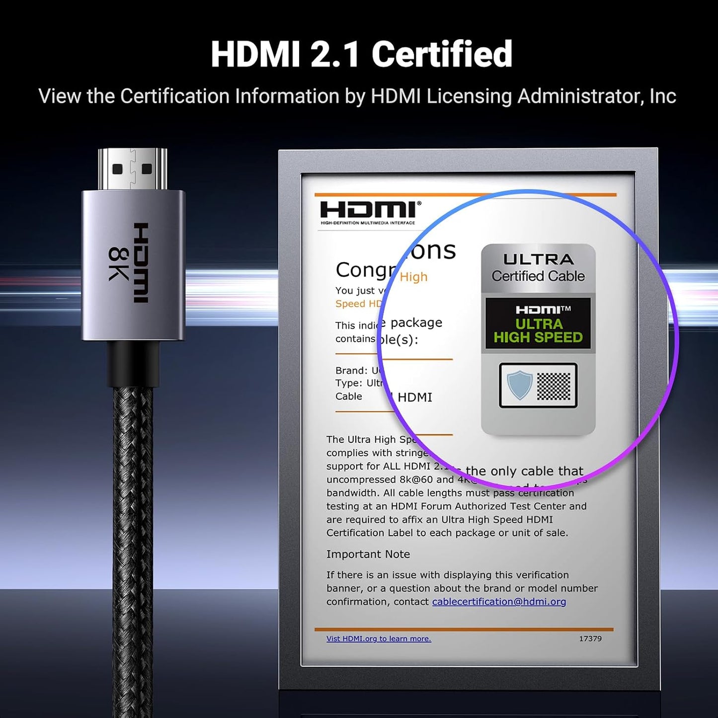 UGREEN 10K 8K HDMI 2.1 Cable 48Gbps 10FT, Certified 8K@60Hz 4K@120Hz 144Hz High Speed Gaming Cable Braided Cord, eARC HDCP 2.3 Dynamic HDR Compatible for HDTV/PS5/Xbox/SoundBar/RTX3090/Blu-ray