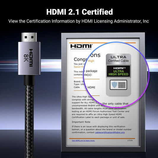 UGREEN 10K 8K HDMI 2.1 Cable 48Gbps 10FT, Certified 8K@60Hz 4K@120Hz 144Hz High Speed Gaming Cable Braided Cord, eARC HDCP 2.3 Dynamic HDR Compatible for HDTV/PS5/Xbox/SoundBar/RTX3090/Blu-ray