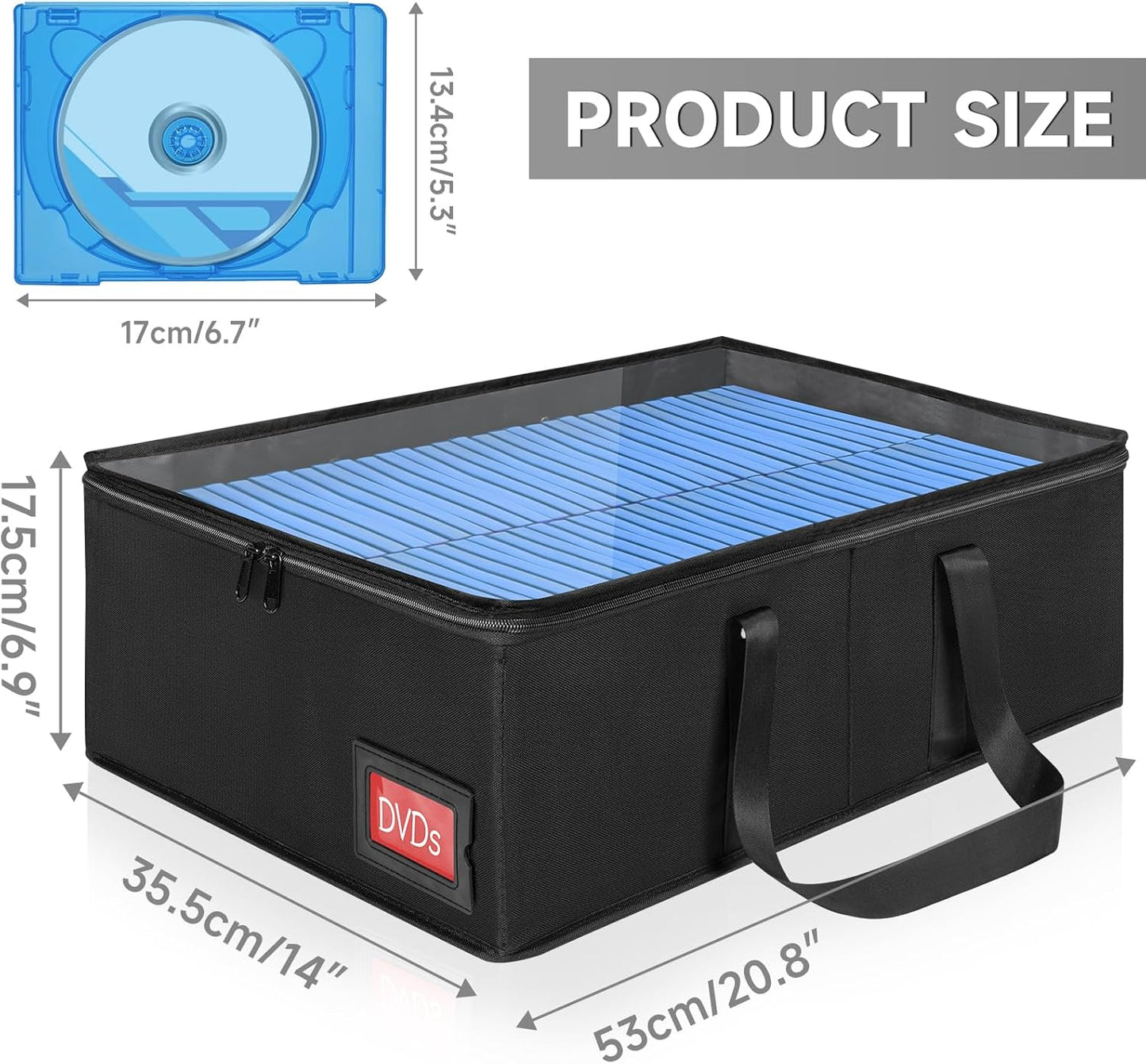 4 Pack-DVD Storage Boxes, PVC Clear Lid, DVD Case Holder Organizer with Index Labels-15.4"x 5.5"x 7.9" DVDs Storage Holder Bags for DVDs, CDs, Video Games, Books, Each Hold up to 25 DVDs Jewel Cases