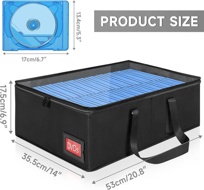 4 Pack-DVD Storage Boxes, PVC Clear Lid, DVD Case Holder Organizer with Index Labels-15.4"x 5.5"x 7.9" DVDs Storage Holder Bags for DVDs, CDs, Video Games, Books, Each Hold up to 25 DVDs Jewel Cases