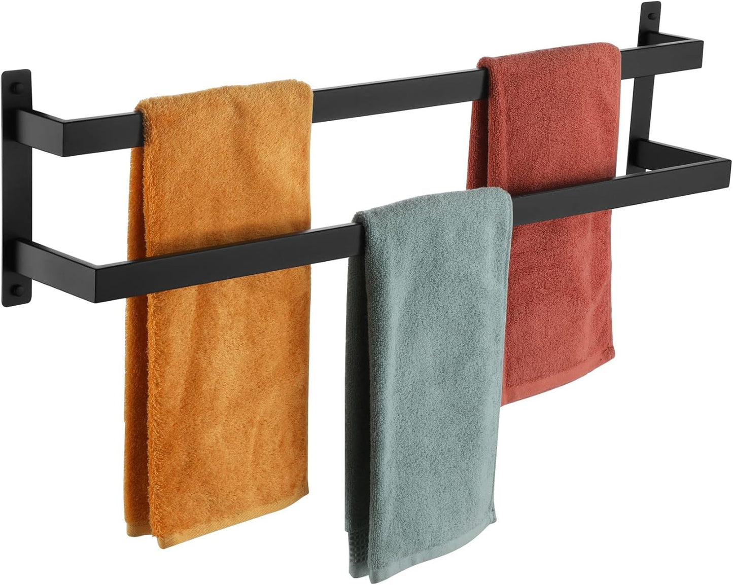 KOKOSIRI Towel Bars Black Bath Towel Holders 20 Inches Bathroom 2-Tiers Ladder Towel Rails Wall Mounted Towels Shelves Rack Stainless Steel, B5008BK-L20