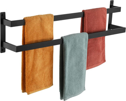 KOKOSIRI Towel Bars Black Bath Towel Holders 20 Inches Bathroom 2-Tiers Ladder Towel Rails Wall Mounted Towels Shelves Rack Stainless Steel, B5008BK-L20