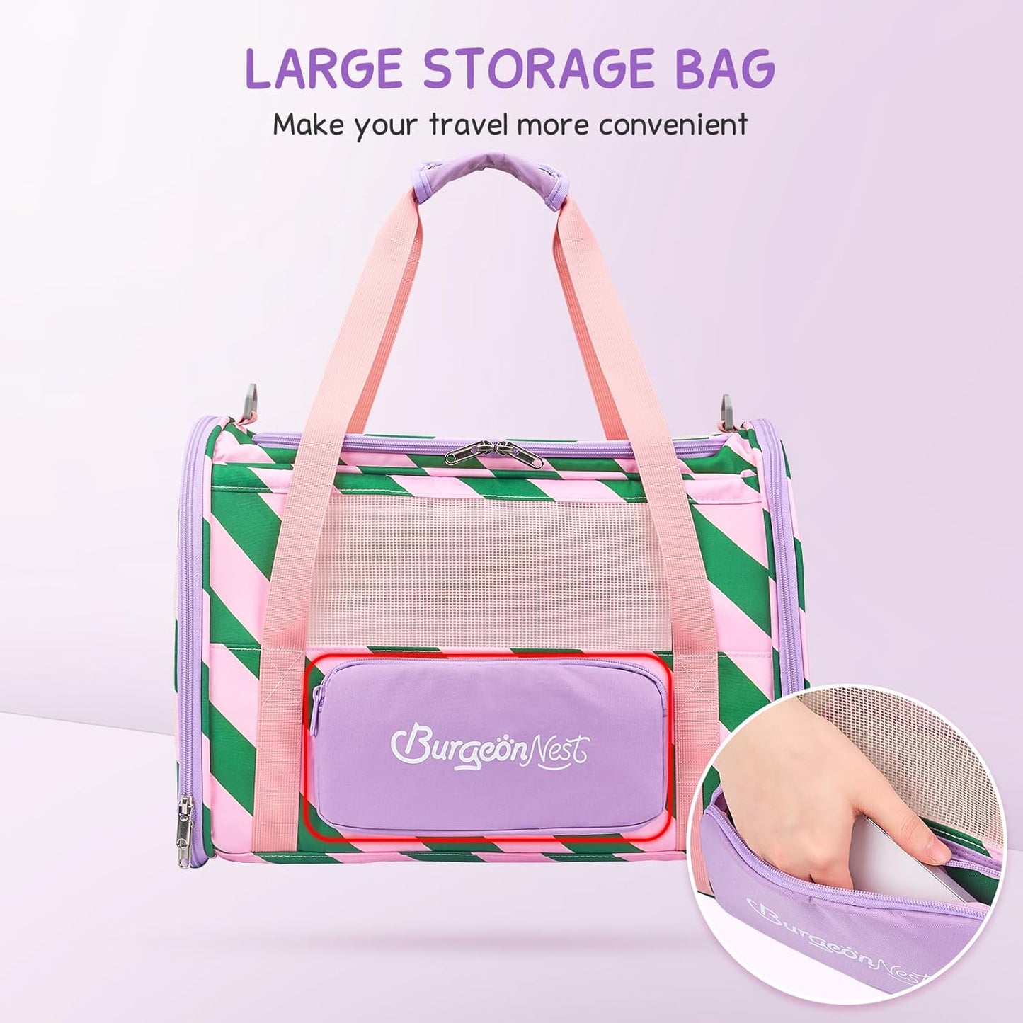 BurgeonNest Cat Carriers for Medium Cats Under 25 lbs, Pet Carrier for Cats with Unique Side Bag,Top Load Small Pet Carrier Soft-Sided Escape Proof with 4 Ventilated Windows