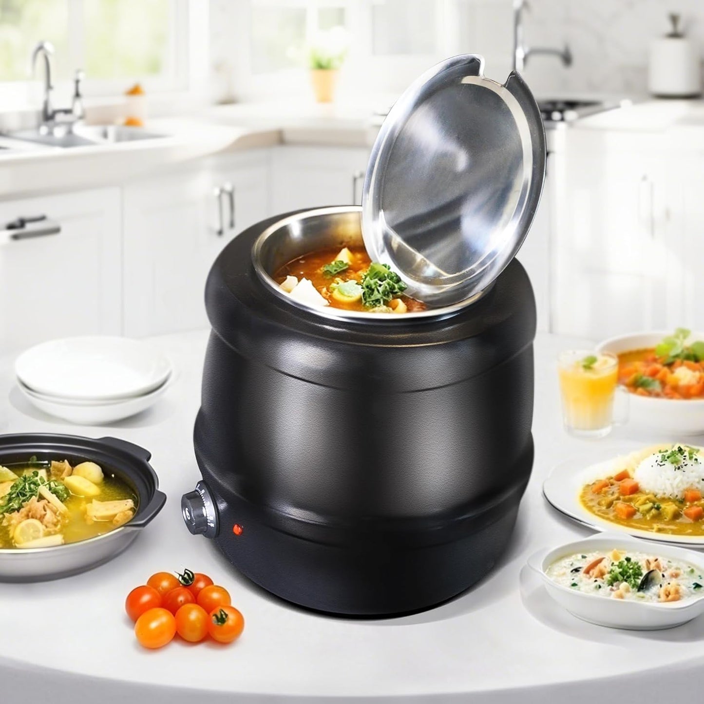 CLIVIA Soup Warmer, 11 Qt Soup Kettle Warmer Electric Commercial Food Kettle Warmer Coountertop with Hinged Lid & Detachable Stainless Steel Insert Pot for Restaurant/Buffet/Hotel/Family, Black