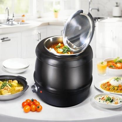 CLIVIA Soup Warmer, 11 Qt Soup Kettle Warmer Electric Commercial Food Kettle Warmer Coountertop with Hinged Lid & Detachable Stainless Steel Insert Pot for Restaurant/Buffet/Hotel/Family, Black