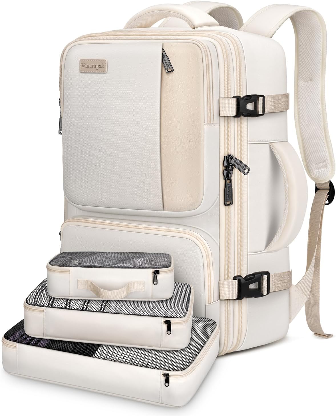 Vancropak Carry on Backpack, Airline Approved 45L Travel Backpack with 3 Packing Cubes