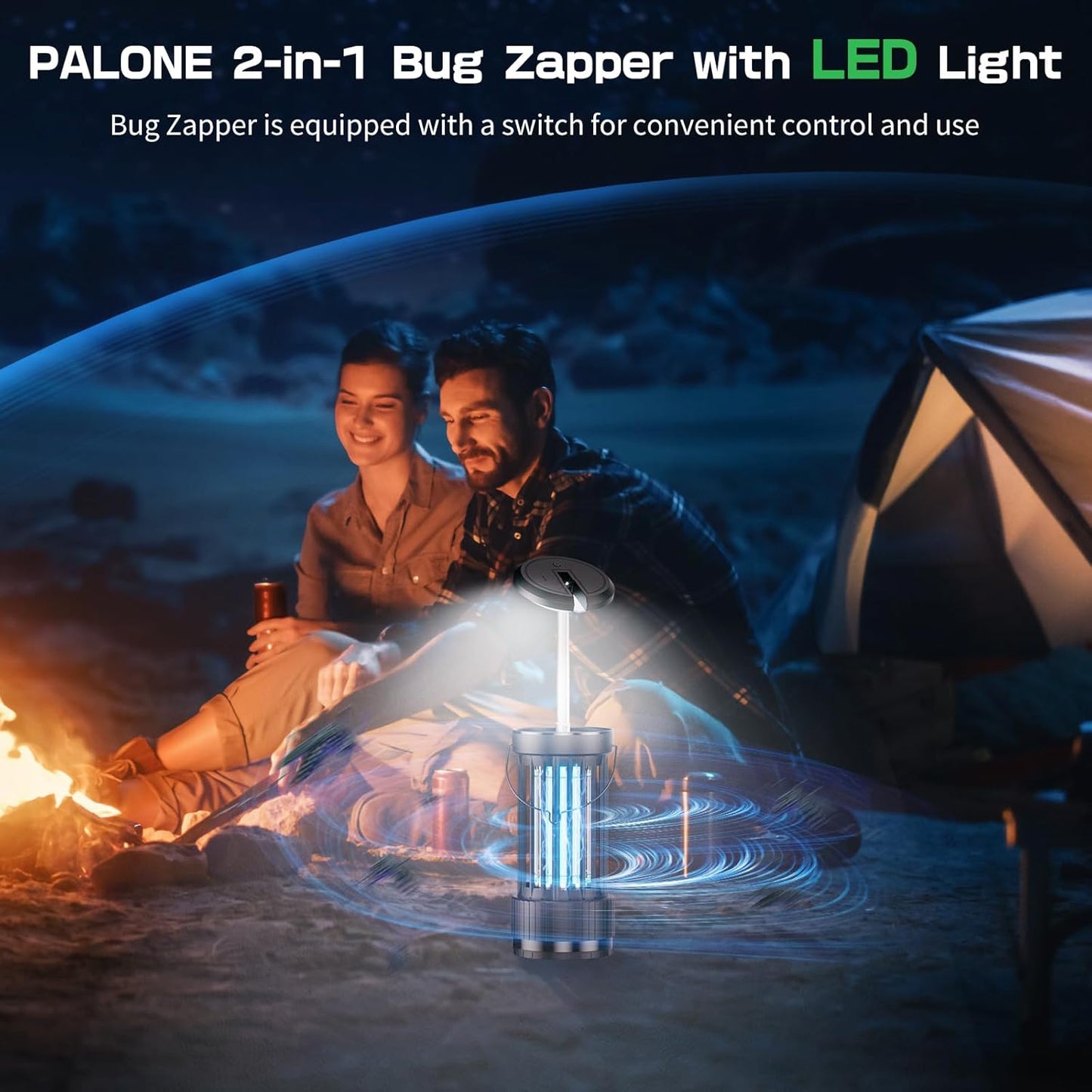 PALONE Bug Zapper, 4000mAh Electric Bug Zapper with LED Light, Retractable Fly Zapper with 3 Levels of Lighting Intensity Used for Indoor Outdoor