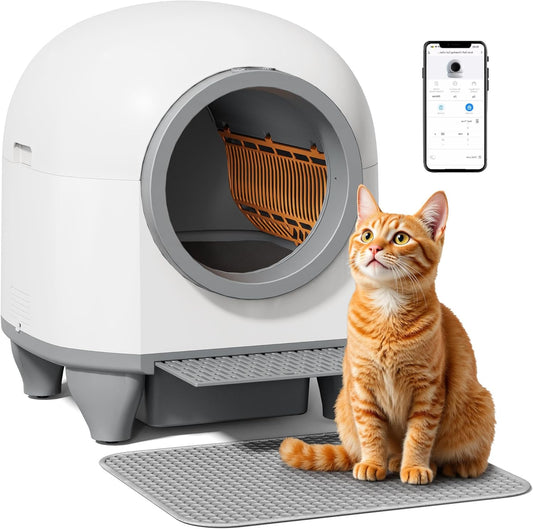 VICTONE Self Cleaning cat Litter Box with App Control Support Safety Protection, 90L Automatic Cat Litter Box for Multiple Cats with A Complimentary Garbage Bag (White)