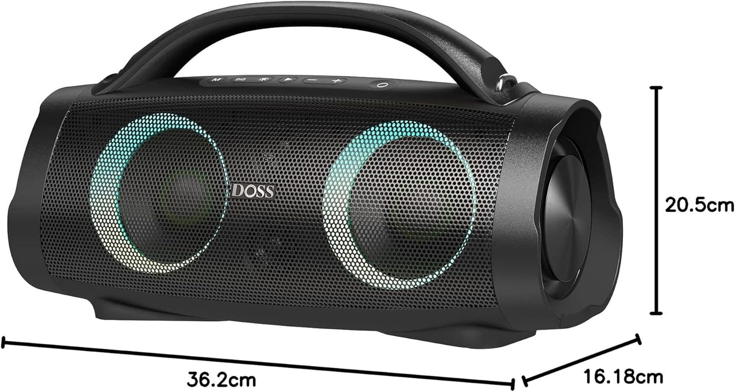 DOSS Extreme Boom Pro Bluetooth Speaker with 100W Stereo Sound, Rich Bass, 20H Playtime, Mixed Color Light, IPX6 Waterproof Haut parleur for Camping, Beach, Outdoor-Orange