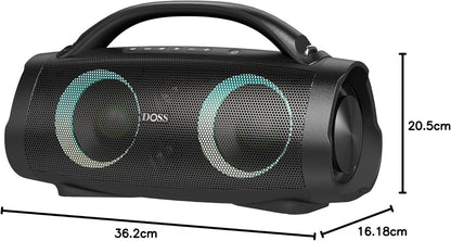 DOSS Extreme Boom Pro Bluetooth Speaker with 100W Stereo Sound, Rich Bass, 20H Playtime, Mixed Color Light, IPX6 Waterproof Haut parleur for Camping, Beach, Outdoor-Orange