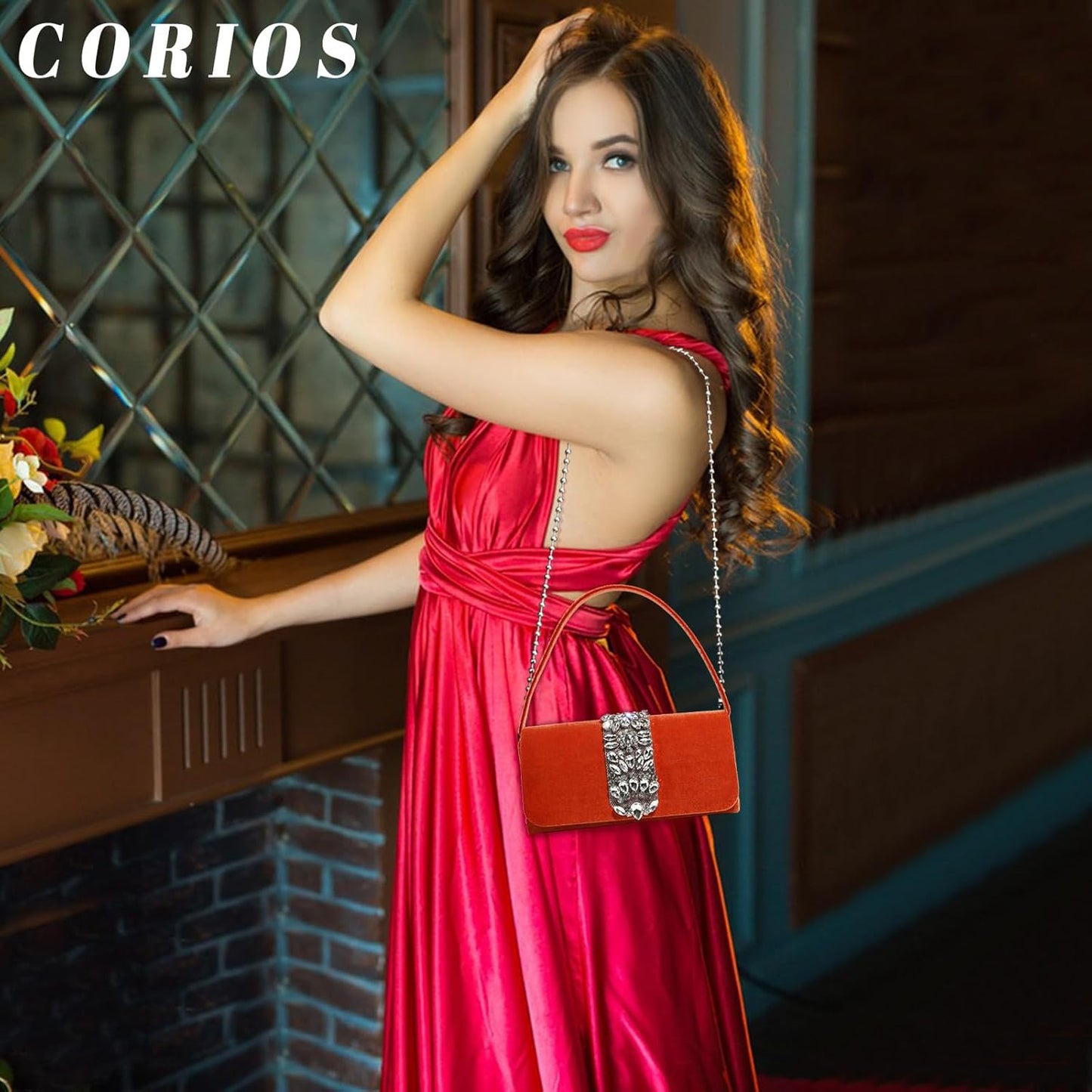 CORIOS Evening Bag for Women Rhinestone Clutch Bag Sparkly Crystal Handbag Bridal Wedding Purse Glitter Shoulder Bag