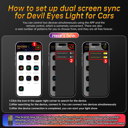 4.8in*24in Large Devil Eyes Light for Cars Windshield Remote & APP Control Dynamic Scrolling Text LED Screen IP65 Waterproof for Universal Windshield Decoration