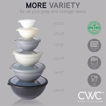 COOK WITH COLOR Mixing Bowls with TPR Lids - 12 Piece Plastic Nesting Bowls Set Includes 6 Prep Bowls and 6 Lids, Microwave Safe Mixing Bowl Set (Mint)