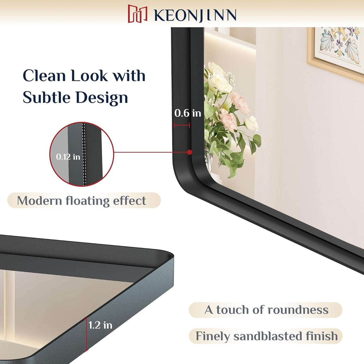 Keonjinn 42 x 36 Brushed Nickel Bathroom Vanity Mirror, Large Rounded Rectangle Bathroom Mirrors for over Sink, Metal Framed Silver Mirror for Wall, Shatterproof HD Tempered Glass(Horizontal/Vertical)
