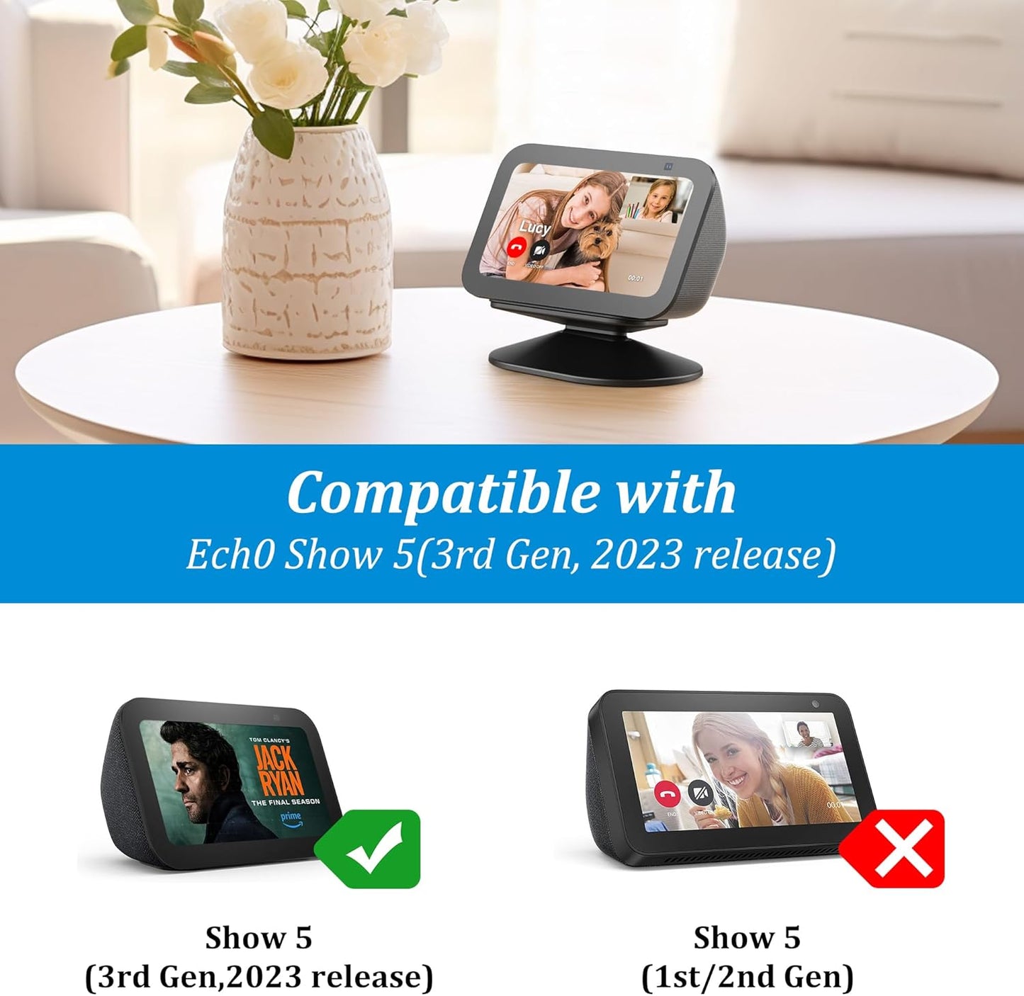 PlusAcc Stand for Show 5 (3rd Gen) - Adjustable Tilt Holder, Magnetic Table Stand Accessories Compatible with iPhone Models & Show 5 3rd Generation, Non-Slip Base (Black)