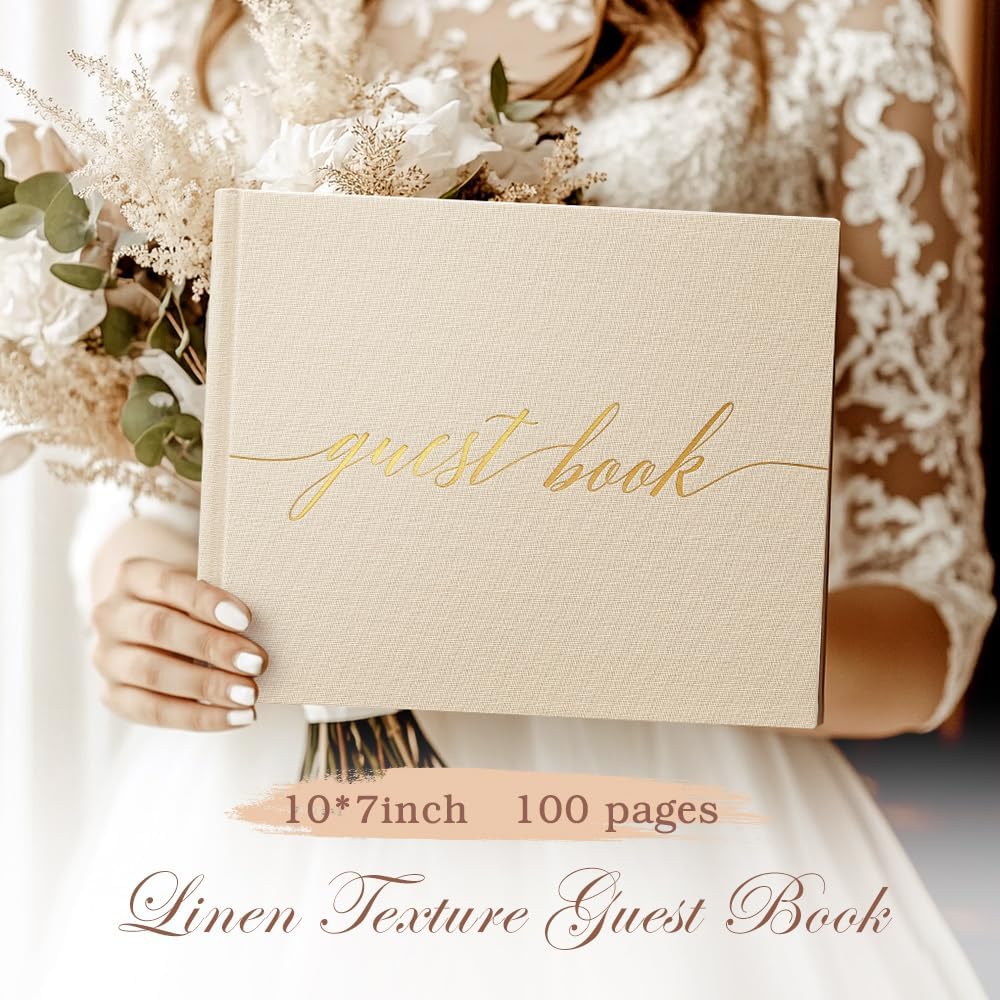 Wedding Guest Book,10 * 8in Guest Book for Wedding Receptions, Baby Shower, Funeral, Birthdays, and Celebration Events, 100Pages Polaroid Guest Book Wedding Decorations 2 Stickers and a Pen