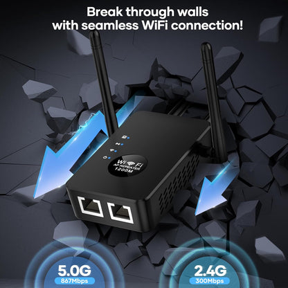 1200Mbps Dual Band (5GHz/2.4GHz) WiFi Extender,WiFi Repeater Covers Up to 12880Sq.ft and 60 Devices,WiFi Booster with Ethernet Port for Home Wireless Signal Booste,Internet Repeater