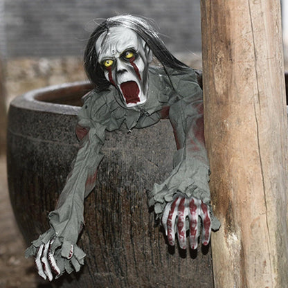 Sound Activated Crawling Mummy Halloween Decoration, Skeleton Face Prop，A