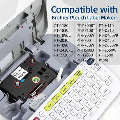 5 Pack Compatible with Brother Label Maker Tape P Touch TZe TZ Tape 12mm 0.47'' Laminated White TZe-231 TZ 231 Label Tape for Brother P-Touch PT-H110 PT-D210 PT-D600 PT-D400AD PT-1290