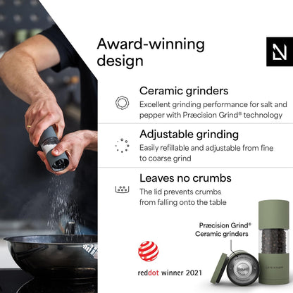 LARS NYSØM Salt and Pepper Grinder Set I Salt and Pepper Mills with Adjustable Ceramic Grinder 2 Pieces I Manual Design Spice Mill Set (Carbon Black)