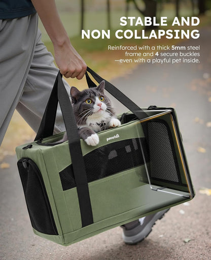 Pecute Cat Carrier Dog Carrier with Stable Structure, Breathable Mesh Fabric Pet Carrier for for Small Cats Dogs Puppies up to 5KG,Soft-Sided Dog Carrier Suitable for Both Long and Short Trips,Gray