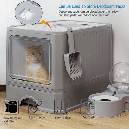 Foldable Cat Litter Box, Acotsun Extra Large Front Entry Enclosed Cat Potty, Top Entry Anti-Splashing Cat Toilet, Litter Cat Box