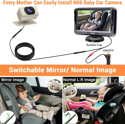 Rohent Baby Car Camera HD 1080P - Rear-Facing Infant Monitor with Night Vision Car Camera for Baby 150° Wide-Angle Lens Anti-Glare Screen Easy Install 360° Adjustable Display