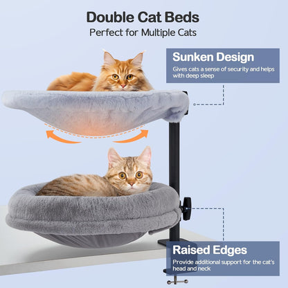 Odoland Cat Desk Bed, 2-in-1 Double Layer Bed with Adjustable Height | Indoor Cats Hammock with Replace Mattress Washable Fabrics for Cat