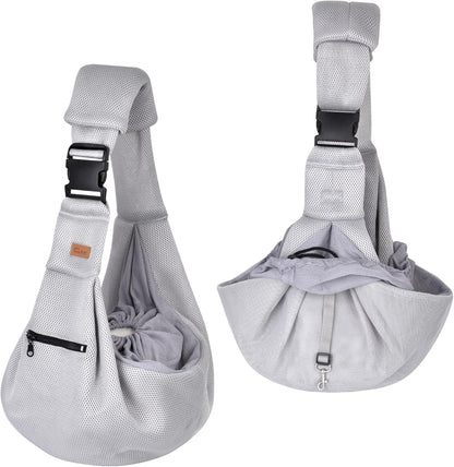 Cuby Adjustable Dog Cat Sling Padded Hard Bottom Pet Carrier Sling Soft Carrying Puppy Bag for Small Dogs Cats Outdoor Travel (Grayish-White)