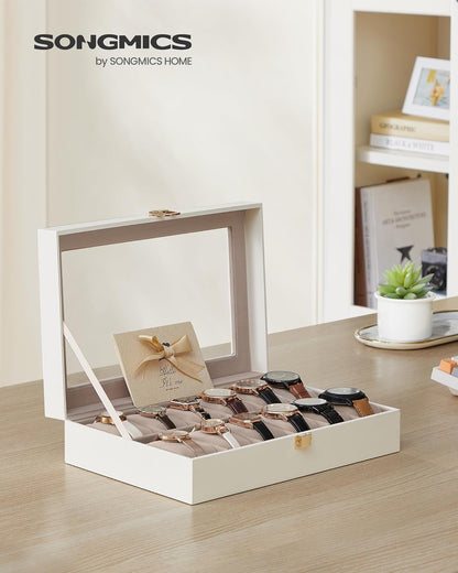 SONGMICS Watch Box, 6-Slot Watch Case, Watch Box Organizer, Black Synthetic Leather, Greenish Gray Lining UJWB06BK