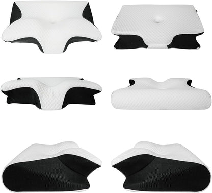 HOMCA Memory Foam Pillow, 2 in 1 Cervical Pillow for Neck Pain Relief, Ergonomic Neck Support Pillows for Side Back Stomach Sleepers with Breathable Pillowcase (Gray)