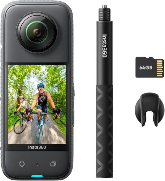 Insta360 Get-Set Bundle- Insta360 X3 Waterproof 360 Action Camera with 1 2 48Mp Sensors, Active HDR Video, 72Mp 360 Photo, 4K Single Lens, 60Fps Me Mode, Stabilization, 2.29 Touchscreen, Ai Editing
