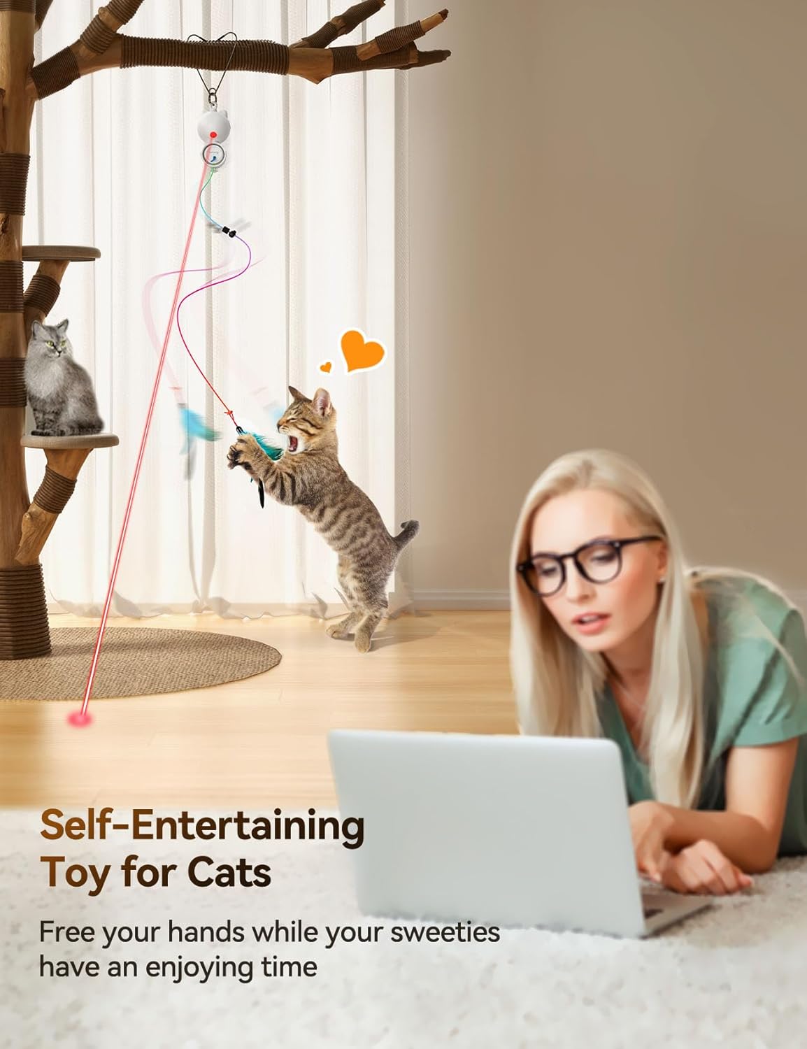 Cat Toys for Indoor Cats, 5 Pack Hanging Interactive Cat Toy with Feather Teaser Hands-Free Cat Toys Wand with Bell Exerciser Playing Toy for Kitten or Cat