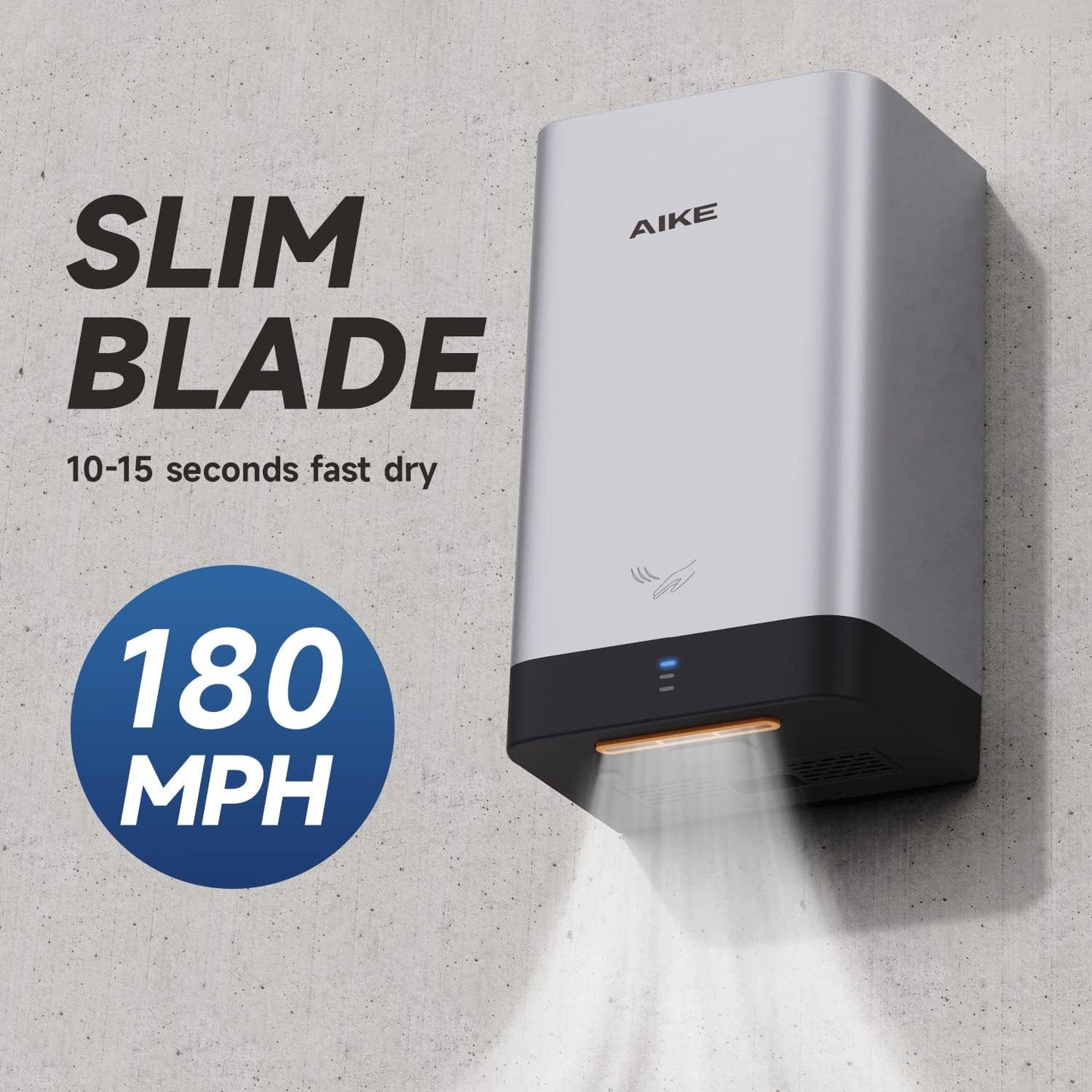 AIKE Surface Mounted ADA Compliant Hand Dryer with HEPA Filter,Black Model AK2822