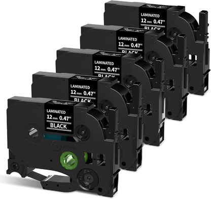 5 Pack Replacement for TZe-231 P Touch Label Tape Compatible with Brother P-Touch (TZ231 TZe231) Standard Laminated 12mm, Black on White, for Label Maker Tape PTH110 PT-D210 D220 D200 H100