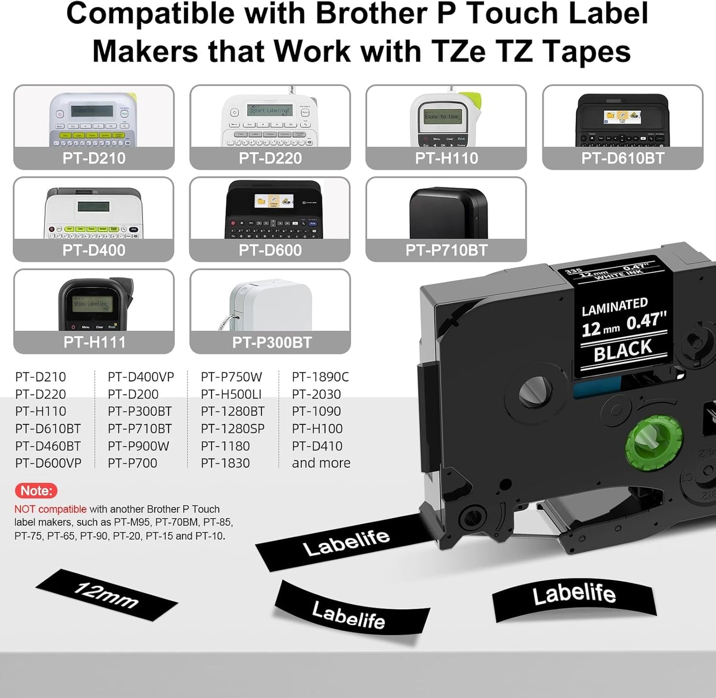 5 Pack Compatible with Brother Label Maker Tape P Touch TZe TZ Tape 12mm 0.47'' Laminated White TZe-231 TZ 231 Label Tape for Brother P-Touch PT-H110 PT-D210 PT-D600 PT-D400AD PT-1290